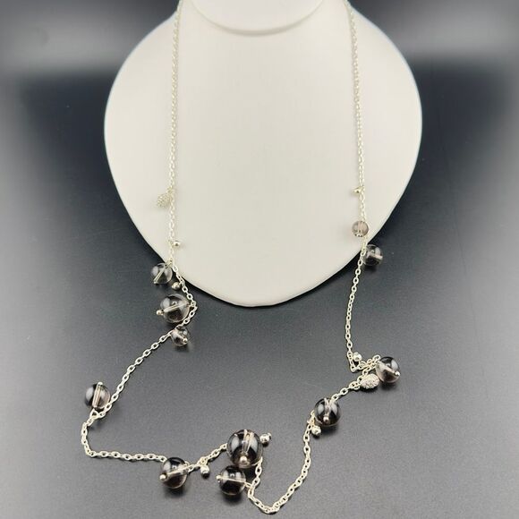 J Crew Silver tone and Smokey clear gray Beaded Rhinestone Station Necklace - Picture 1 of 4